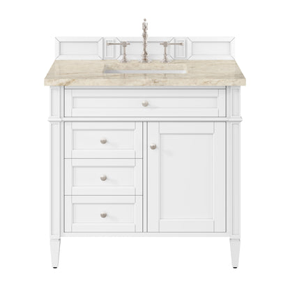 James Martin Vanities Brittany 36" Bright White Single Vanity With 3 CM Tajnar Eclos Top