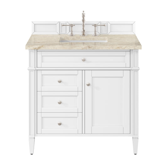 James Martin Vanities Brittany 36" Bright White Single Vanity With 3 CM Tajnar Eclos Top