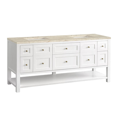 James Martin Vanities Breckenridge 72" Bright White Double Vanity With 3cm Tajnar Eclos Top