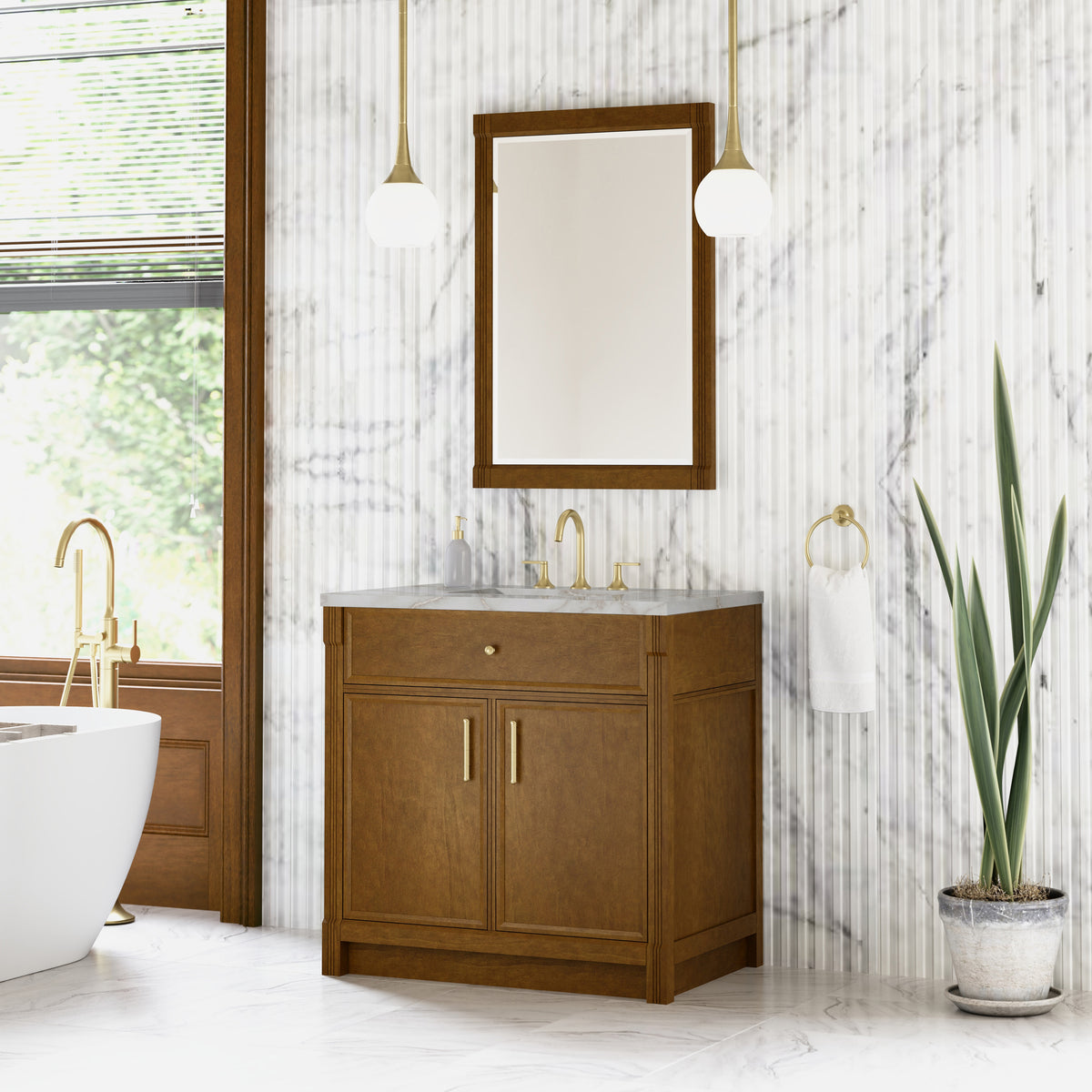 James Martin Vanities Bellshire 36" Honey Oak Single Vanity With 3 CM Victorian Silver Silestone Top