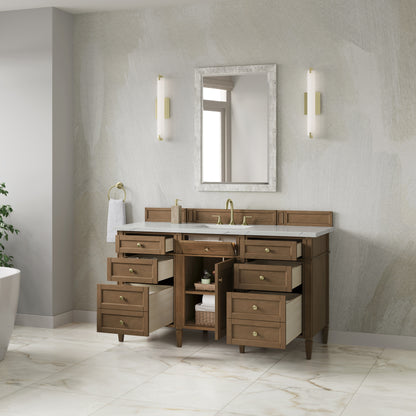 James Martin Vanities Brittany 60" Pecan Single Vanity With 3 CM Ethereal Noctis Silestone Top