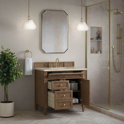 James Martin Vanities Brittany 36" Pecan Single Vanity With 3 CM Tajnar Eclos Top