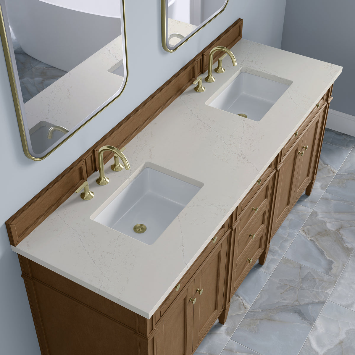James Martin Vanities Brittany 72" Pecan Double Vanity With 3 CM Siberian Silestone Top