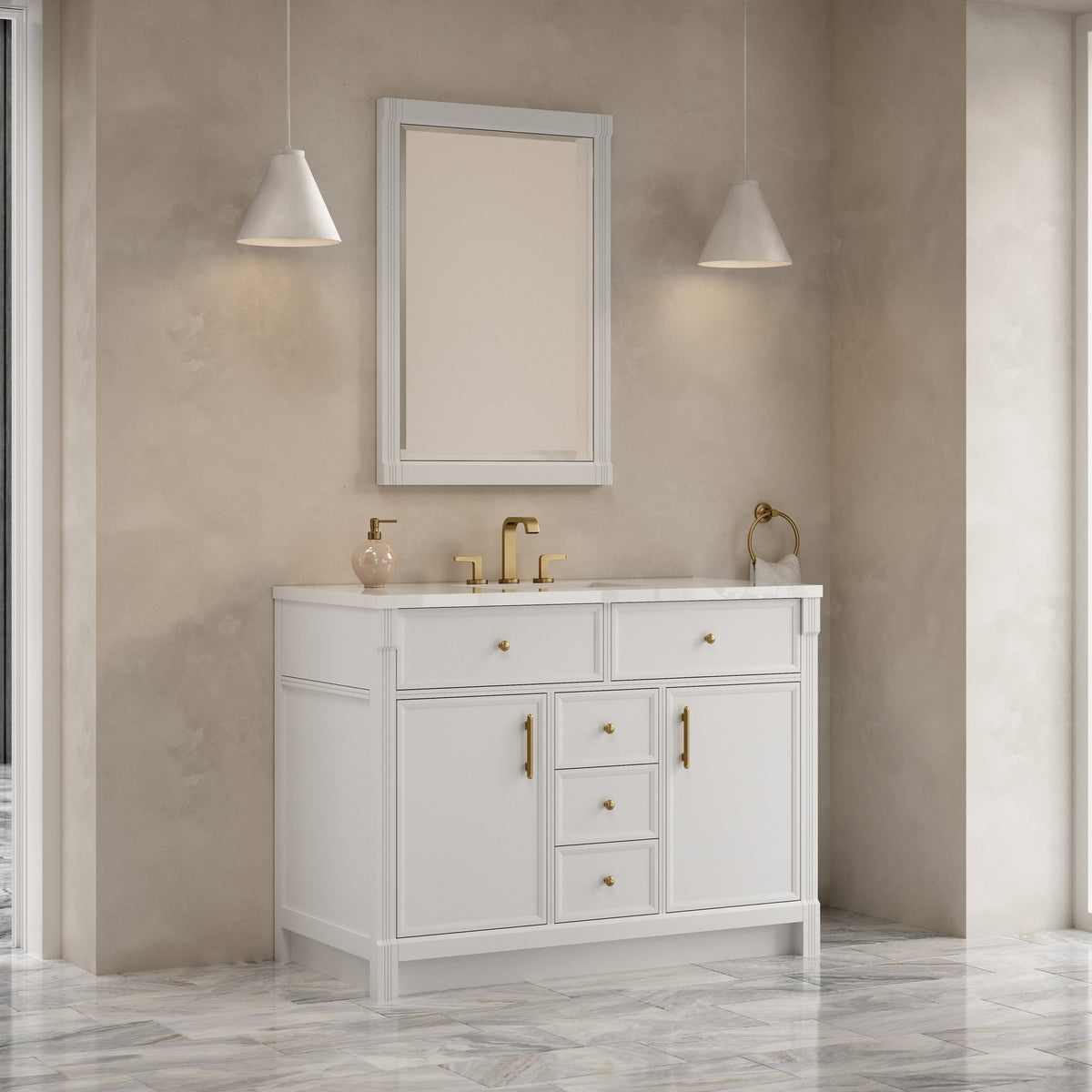 James Martin Vanities Bellshire 48" Bright White Single Vanity With 3 CM White Zeus Silestone Top