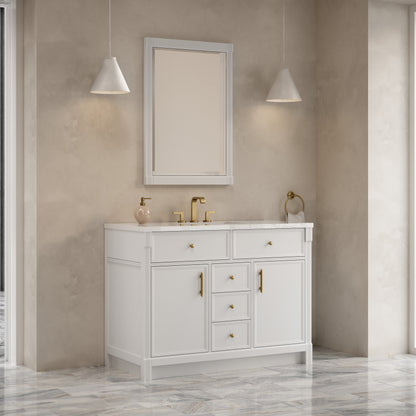 James Martin Vanities Bellshire 48" Bright White Single Vanity With 3 CM White Zeus Silestone Top
