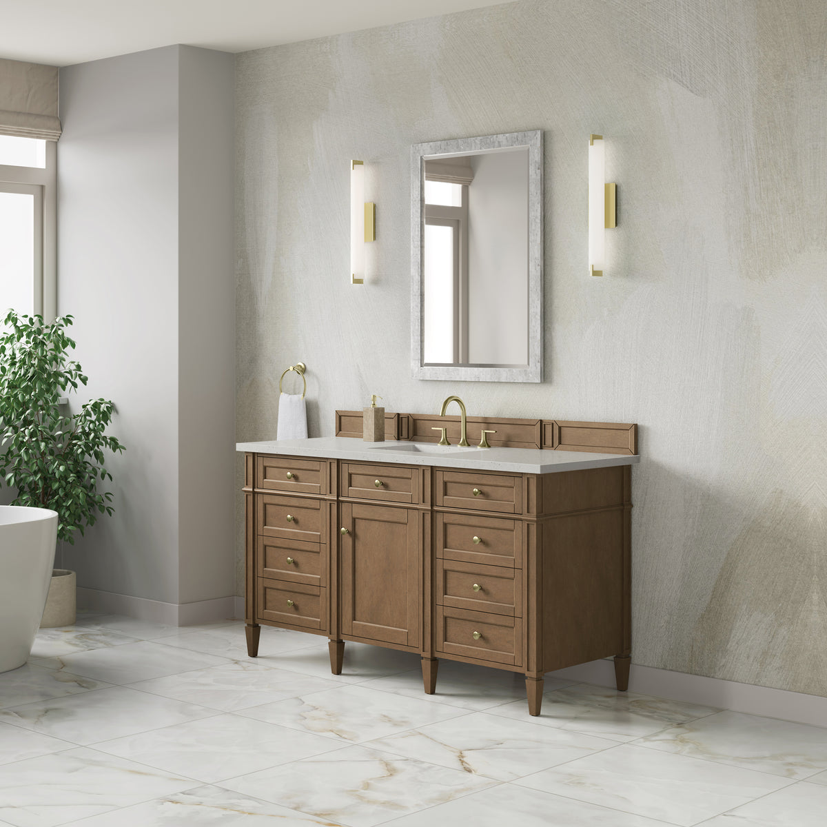 James Martin Vanities Brittany 60" Pecan Single Vanity With 3 CM Lime Delight Silestone Top