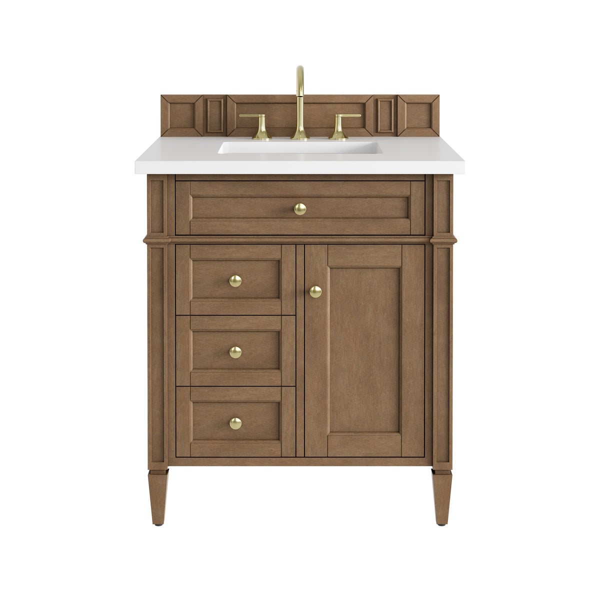 James Martin Vanities Brittany 30" Pecan Single Vanity With 3 CM White Zeus Silestone Top