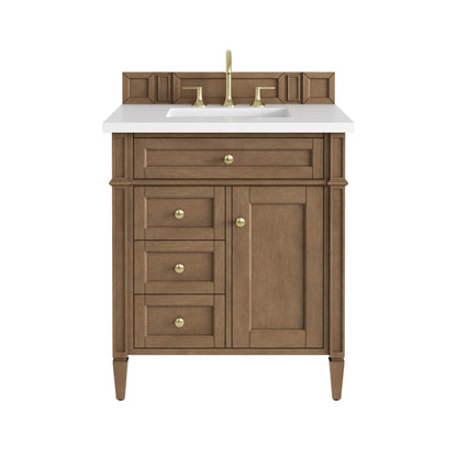 James Martin Vanities Brittany 30" Pecan Single Vanity With 3 CM White Zeus Silestone Top