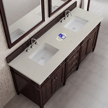 James Martin Vanities Brittany 72" Burnished Mahogany Double Vanity With 3 CM Siberian Silestone Top and FreePower Wireless Charger
