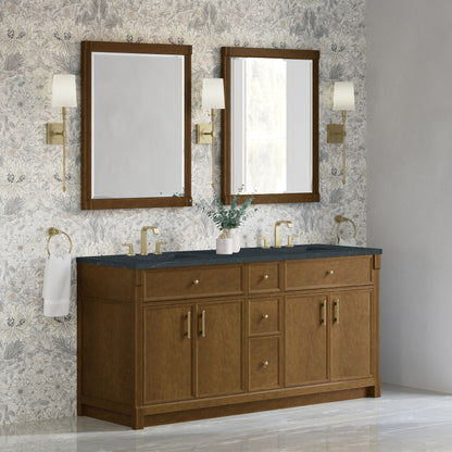 James Martin Vanities Bellshire 72" Honey Oak Double Vanity With 3 CM Charcoal Soapstone Silestone Top