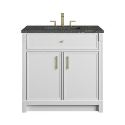 James Martin Vanities Bellshire 36" Bright White Single Vanity With 3 CM Parisien Bleu Silestone Top
