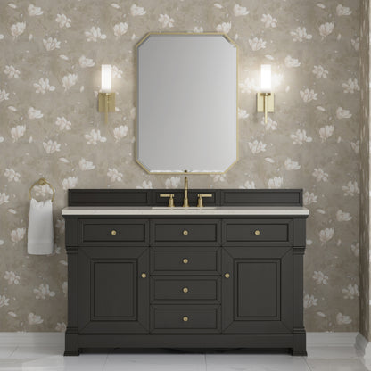 James Martin Vanities Brookfield 60" Black Onyx Single Vanity With 3 CM Siberian Silestone Top and FreePower Wireless Charger