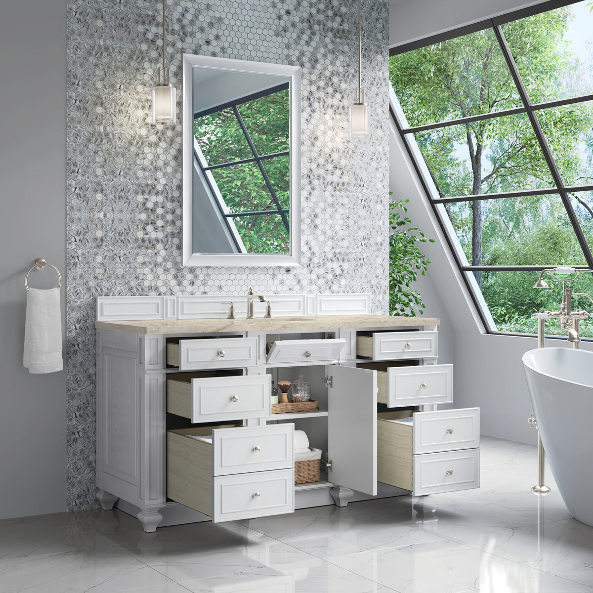 James Martin Vanities Bristol 60" Bright White Single Vanity With 3 CM Tajnar Eclos Top