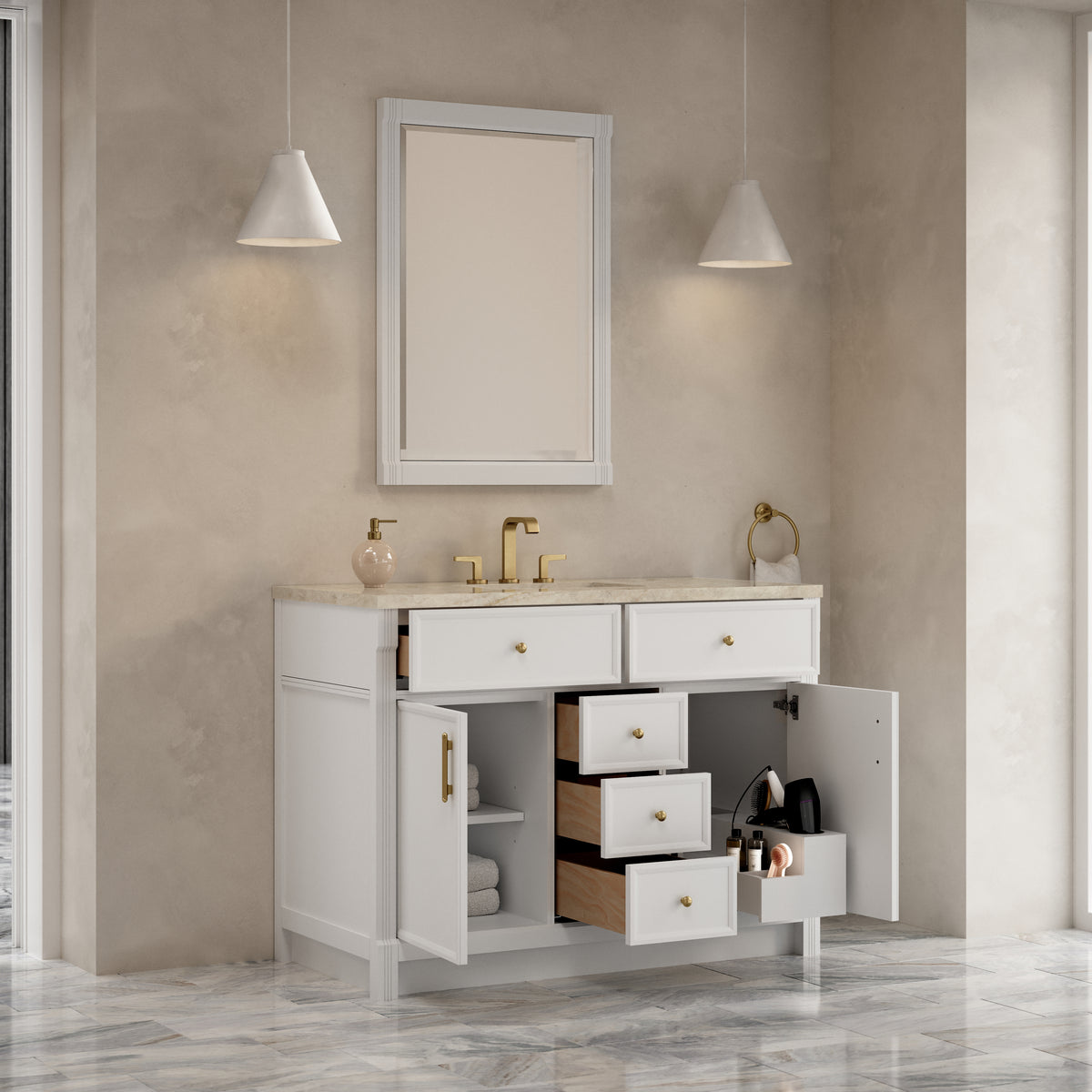 James Martin Vanities Bellshire 48" Bright White Single Vanity With 3 CM Tajnar Eclos Top