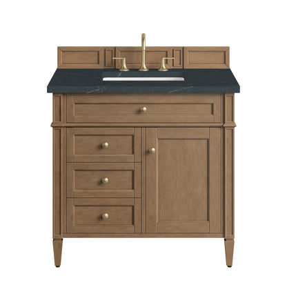 James Martin Vanities Brittany 36" Pecan Single Vanity With 3 CM Charcoal Soapstone Silestone Top