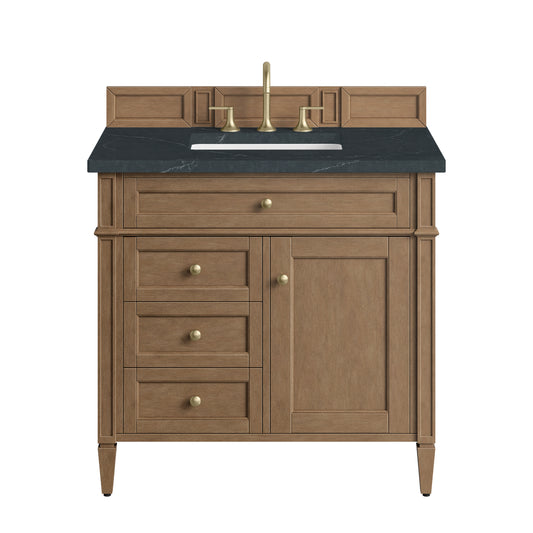 James Martin Vanities Brittany 36" Pecan Single Vanity With 3 CM Charcoal Soapstone Silestone Top