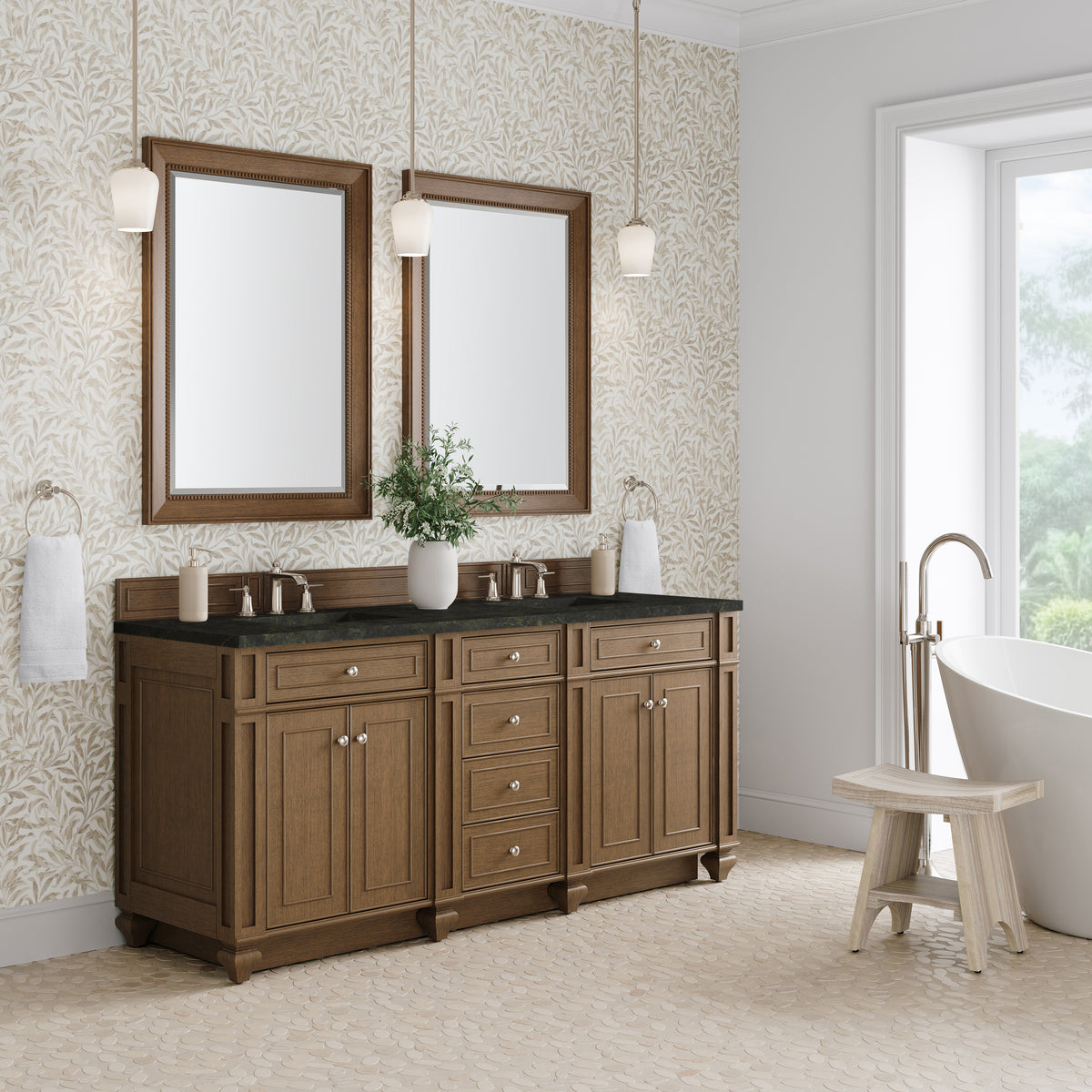 James Martin Vanities Bristol 72" Saddle Brown Double Vanity With 3 CM Phantome Eclos Top