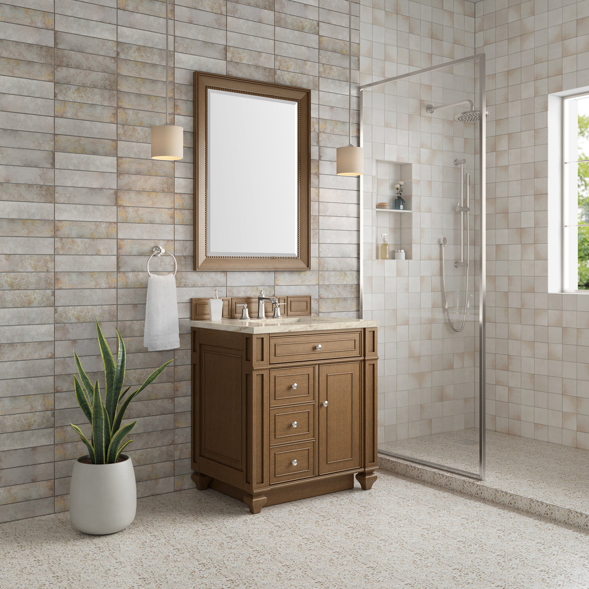 James Martin Vanities Bristol 30" Saddle Brown Single Vanity With 3 CM Tajnar Eclos Top