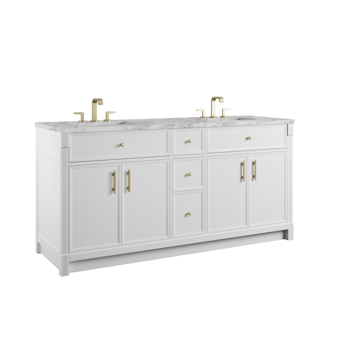 James Martin Vanities Bellshire 72" Bright White Double Vanity With 3 CM Carrara Marble Top