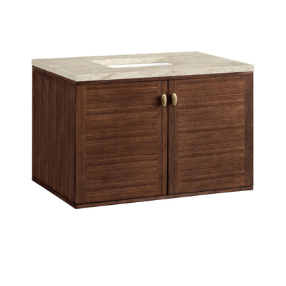 James Martin Vanities Amberly 36" Mid-Century Walnut Single Vanity With 3 CM Tajnar Eclos Top