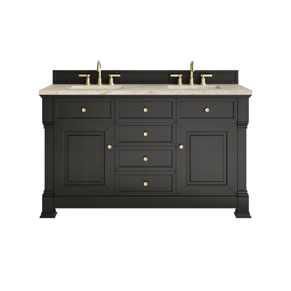 James Martin Vanities Brookfield 60" Black Onyx Double Vanity With 3 CM Tajnar Eclos Top