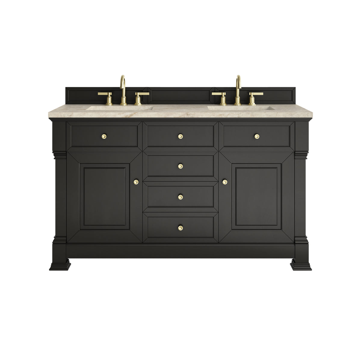 James Martin Vanities Brookfield 60" Black Onyx Double Vanity With 3 CM Tajnar Eclos Top and FreePower Wireless Charger