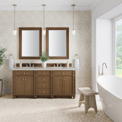 James Martin Vanities Bristol 72" Saddle Brown Double Vanity With 3 CM Siberian Silestone Top