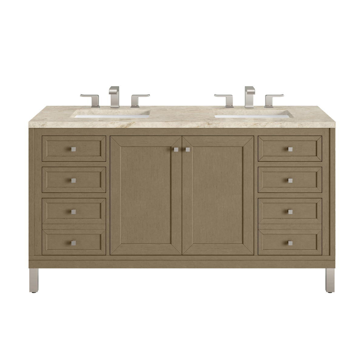 James Martin Vanities Chicago 60" Walnut Whisper Double Vanity With 3 CM Tajnar Eclos Top