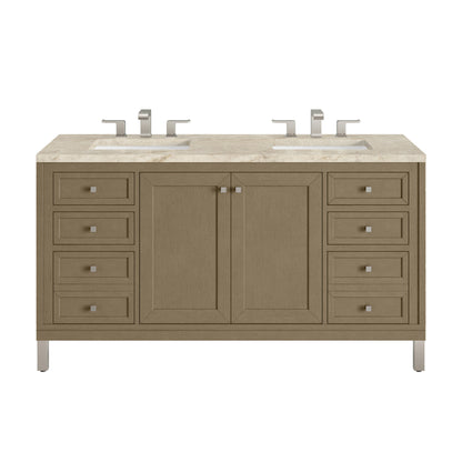 James Martin Vanities Chicago 60" Walnut Whisper Double Vanity With 3 CM Tajnar Eclos Top