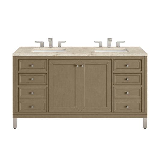 James Martin Vanities Chicago 60" Walnut Whisper Double Vanity With 3 CM Tajnar Eclos Top