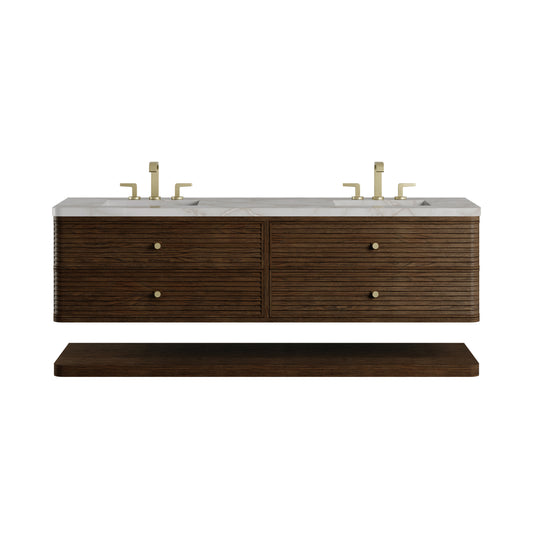 James Martin Vanities Allamari 72" Sable Double Vanity With 3 CM Victorian Silver Top and FreePower Wireless Charger