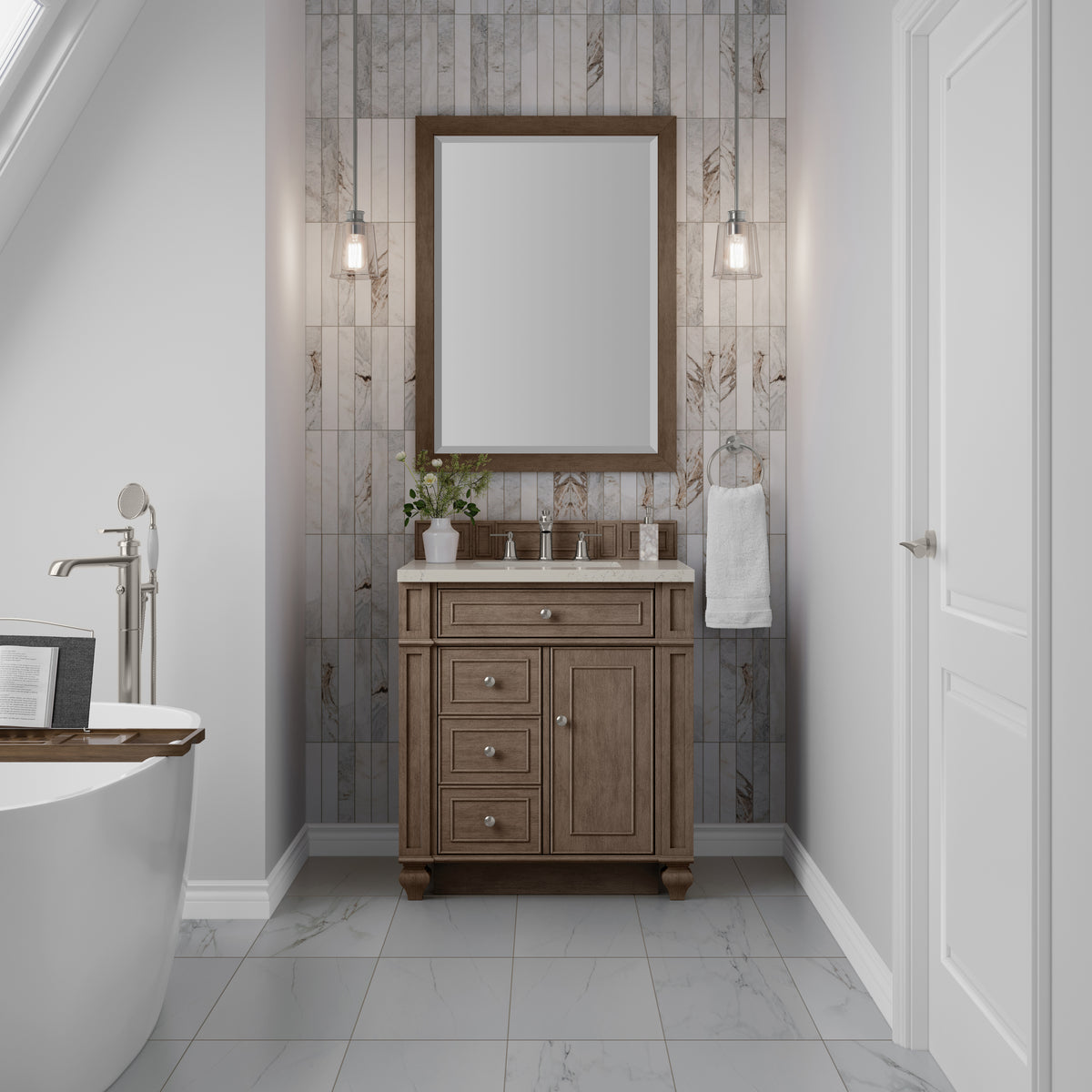 James Martin Vanities Bristol 30" Whitewashed Walnut Single Vanity With 3 CM Siberian Silestone Top
