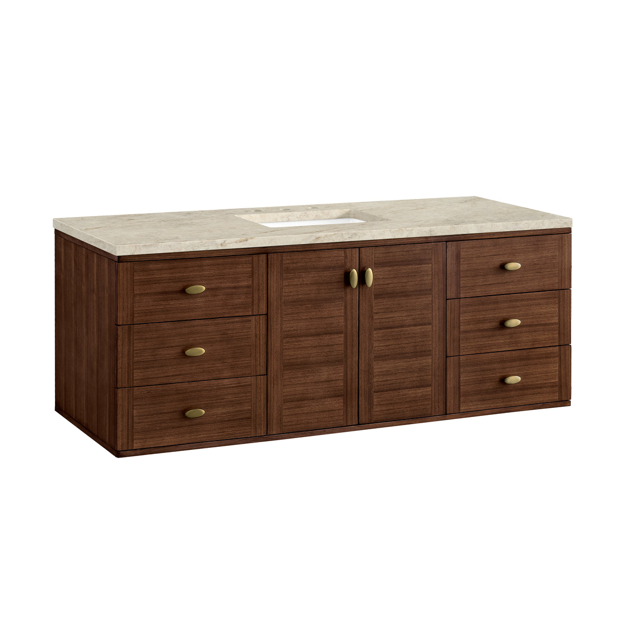 James Martin Vanities Amberly 60" Mid-Century Walnut Single Vanity With 3 CM Tajnar Eclos Top