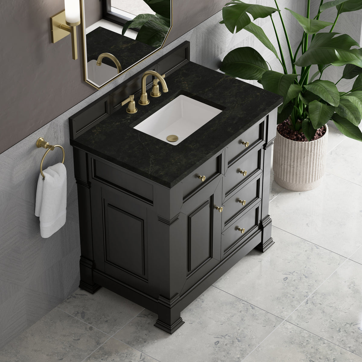 James Martin Vanities Brookfield 36" Black Onyx Single Vanity With 3 CM Phantome Eclos Top