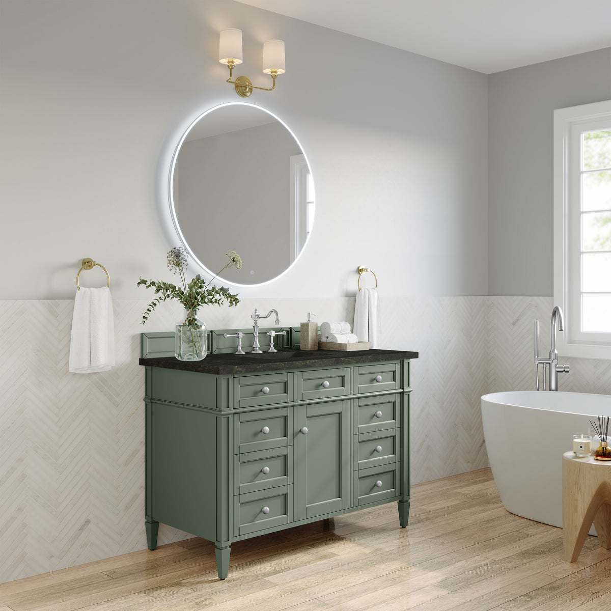 James Martin Vanities Brittany 48" Smokey Celadon Single Vanity With 3 CM Phantome Eclos Top