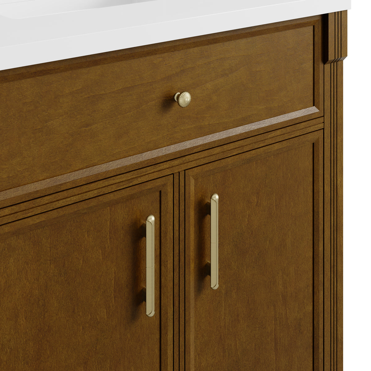 James Martin Vanities Bellshire 84" Honey Oak Dual Vanity Set With 3 cm Eternal Jasmine Pearl Silestone Top and 24" Make-Up Counter