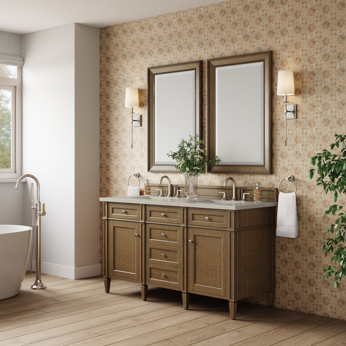 James Martin Vanities Brittany 60" Saddle Brown Double Vanity With 3 CM Siberian Silestone Top