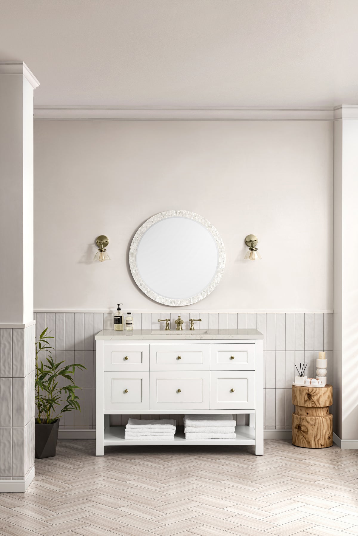 James Martin Vanities Breckenridge 48" Bright White Single Vanity With 3cm Siberian Silestone Top and FreePower Wireless Charger