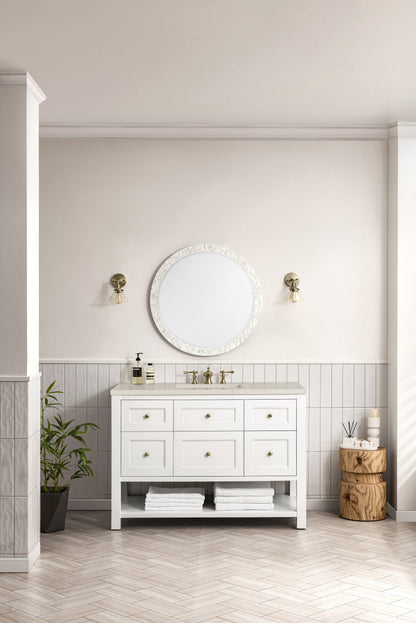 James Martin Vanities Breckenridge 48" Bright White Single Vanity With 3cm Siberian Silestone Top and FreePower Wireless Charger