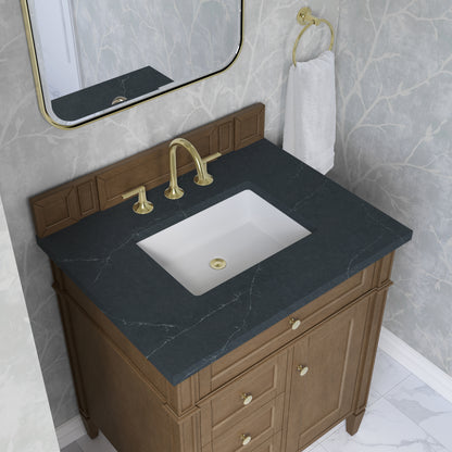 James Martin Vanities Brittany 30" Pecan Single Vanity With 3 CM Charcoal Soapstone Silestone Top