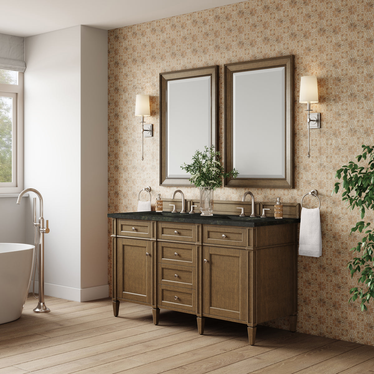 James Martin Vanities Brittany 60" Saddle Brown Double Vanity With 3 CM Phantome Eclos Top
