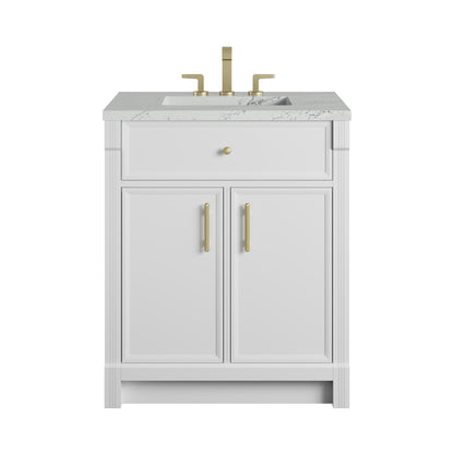 James Martin Vanities Bellshire 30" Bright White Single Vanity With 3 CM Ethereal Noctis Silestone Top