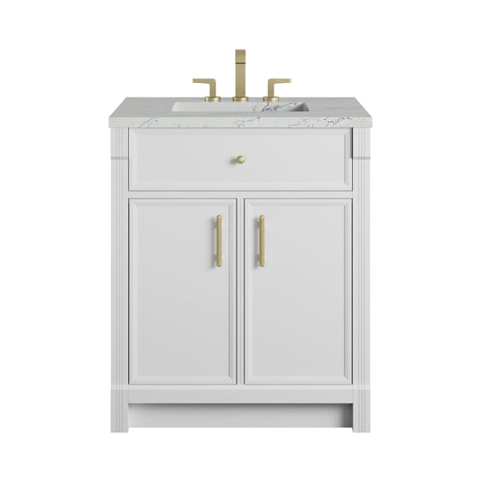 James Martin Vanities Bellshire 30" Bright White Single Vanity With 3 CM Ethereal Noctis Silestone Top