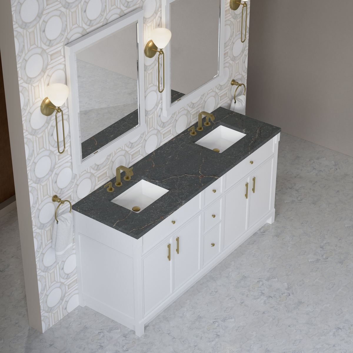 James Martin Vanities Bellshire 72" Bright White Double Vanity With 3 CM Parisien Bleu Silestone Top