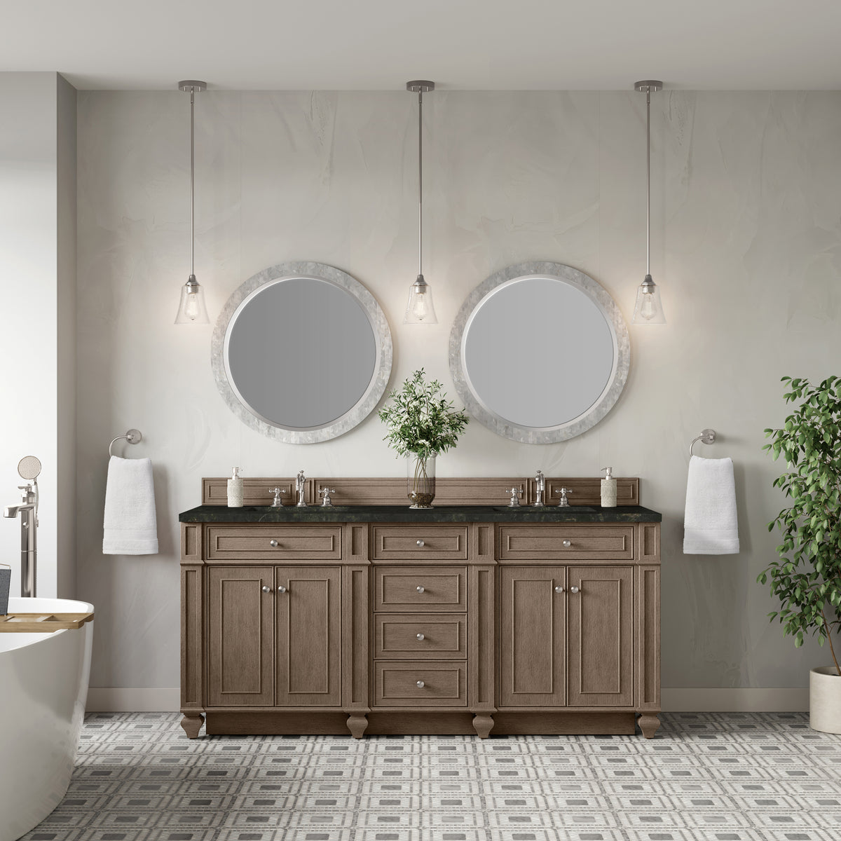 James Martin Vanities Bristol 72" Whitewashed Walnut Double Vanity With 3 CM Phantome Eclos Top