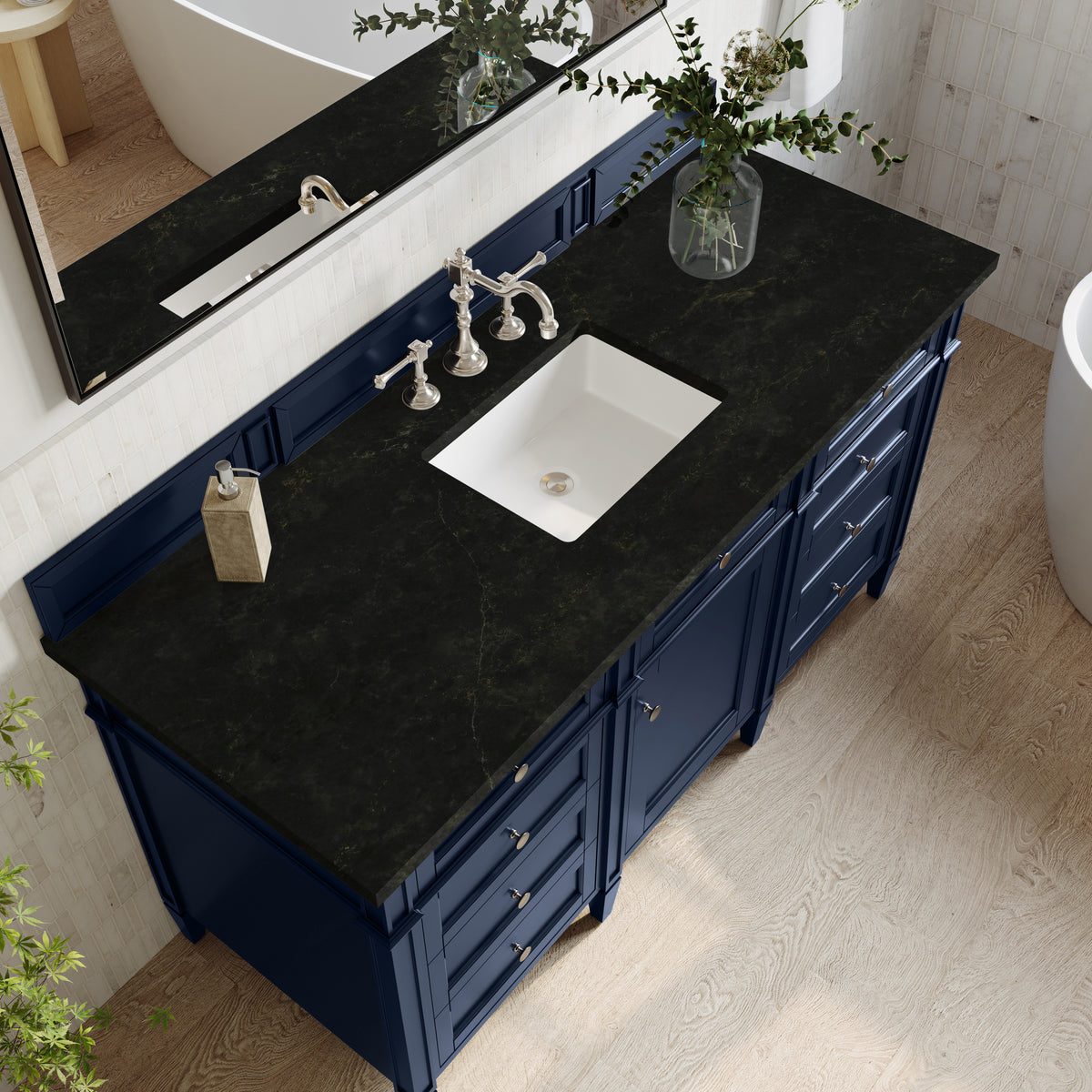 James Martin Vanities Brittany 60" Victory Blue Single Vanity With 3 CM Phantome Eclos Top