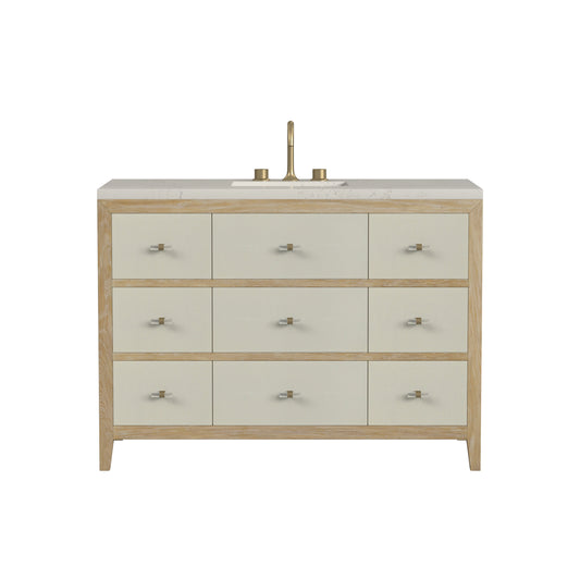 James Martin Vanities Celeste 48" Sunwashed Oak with Embossed Shagreen Single Vanity With 3 CM Siberian Silestone Top and FreePower Wireless Charger
