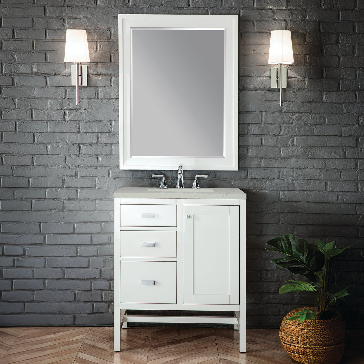 James Martin Vanities Addison 30" Glossy White Single Vanity With 3 CM Siberian Silestone Top