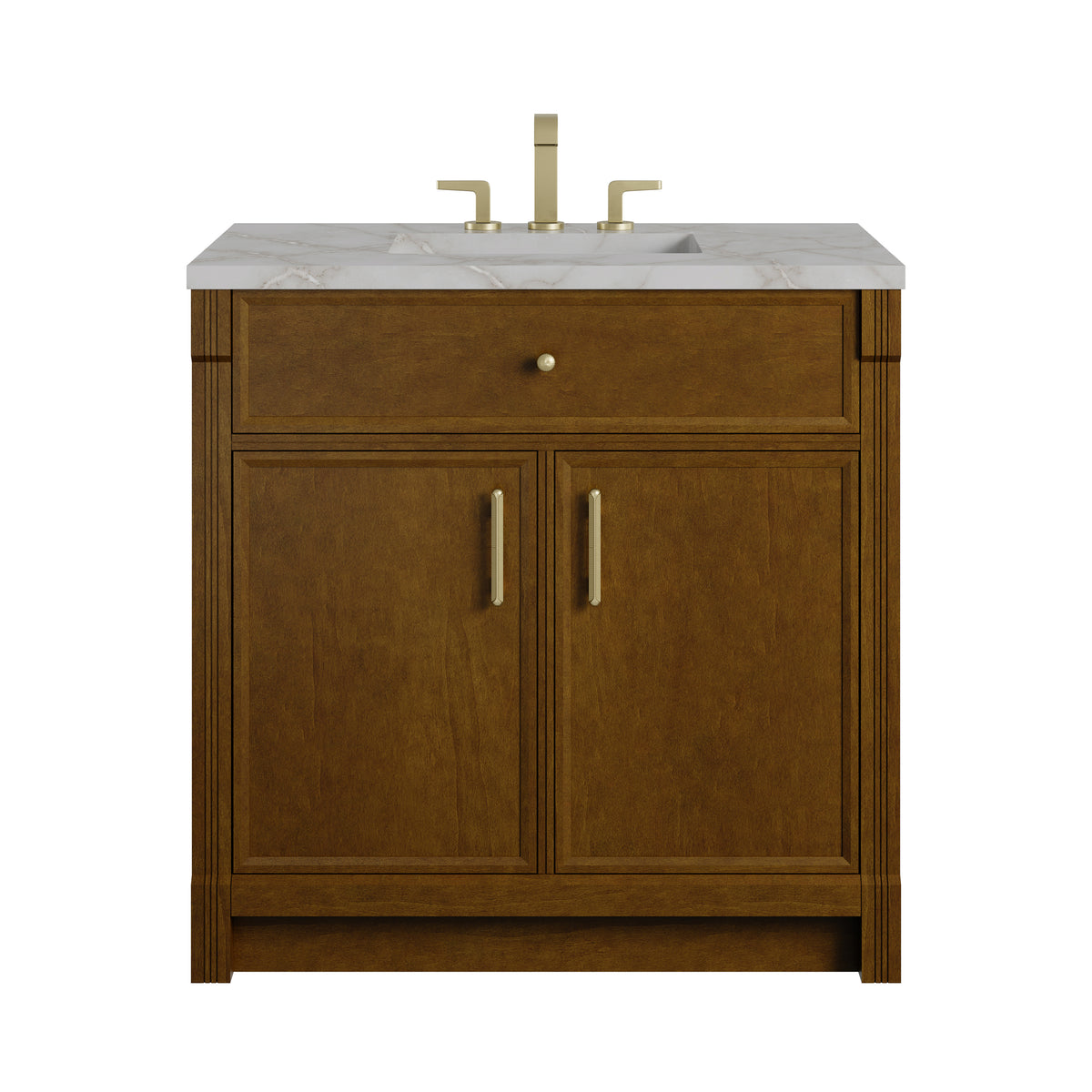 James Martin Vanities Bellshire 36" Honey Oak Single Vanity With 3 CM Victorian Silver Silestone Top