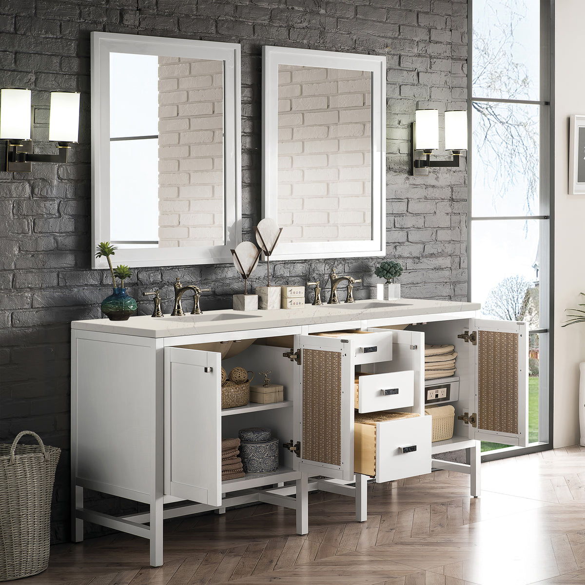 James Martin Vanities Addison 72" Glossy White Double Vanity With 3 CM Siberian Silestone Top